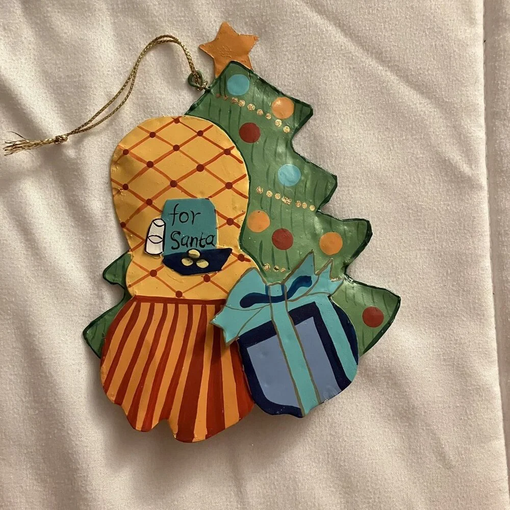 Vintage Retro Y2K For Santa Metal‎ Christmas Tree Ornament Present Holiday